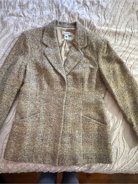 Barry Bricken Women's Tan Tweed Blazer Jacket Wool blend size 12